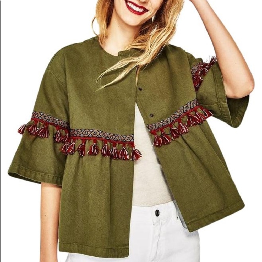 Zara Green Short Sleeve Tassel Jacket